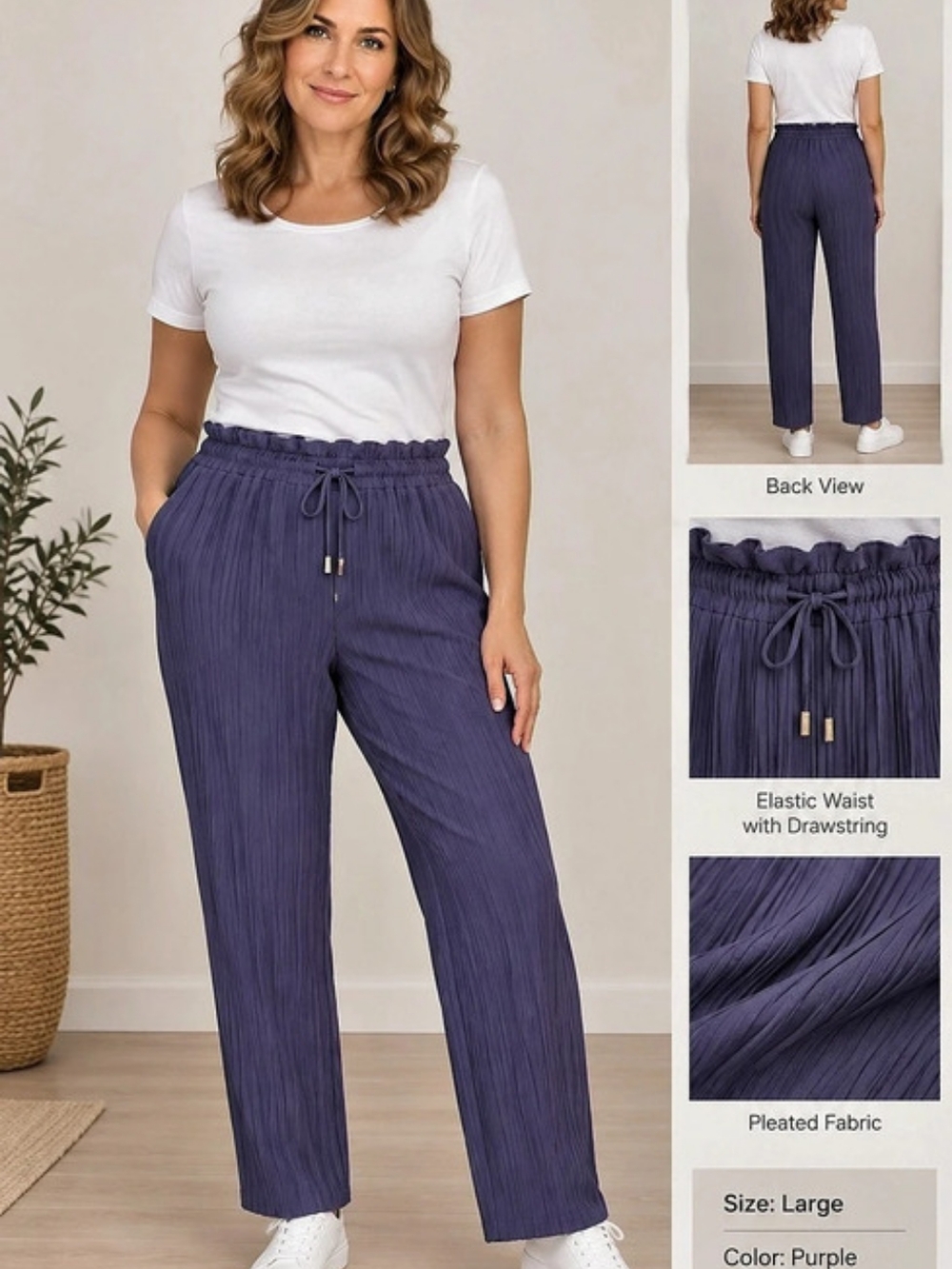 NEW LovePoem Pleated Wide Leg Pants in Purple Size L